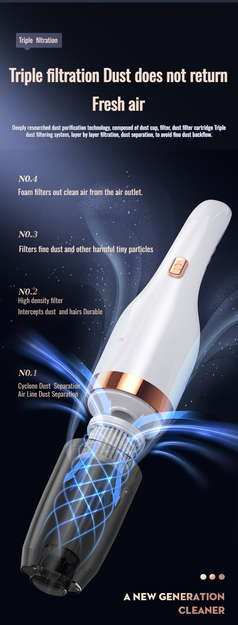 Rechargeable battery vacuum cleaner with long runtime