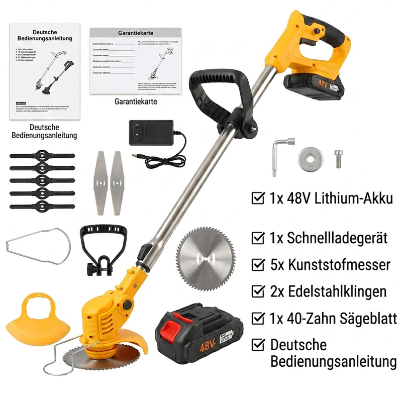 Garden Master 4-in-1 Cordless Trimmer | 48V Battery 🔋 Ultra-Lightweight ⚡ 600W Power 🌿 No Noise 🔇