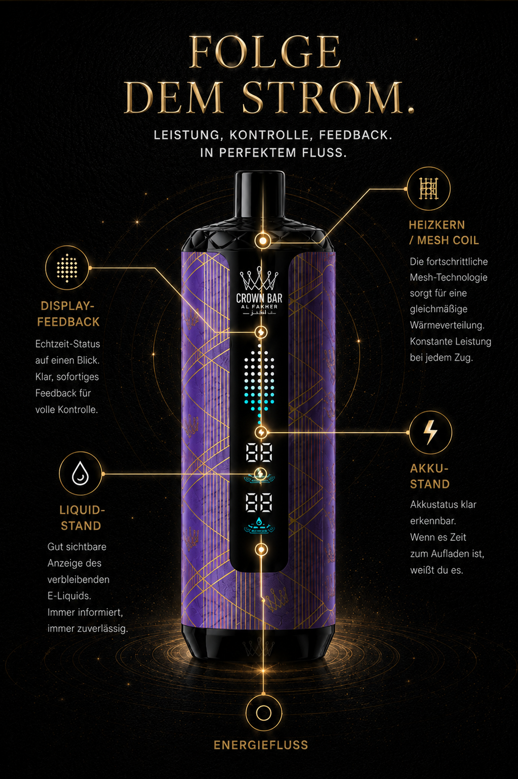 Al Fakher Crown Bar 40K mit E-Liquid- und Akkuanzeige