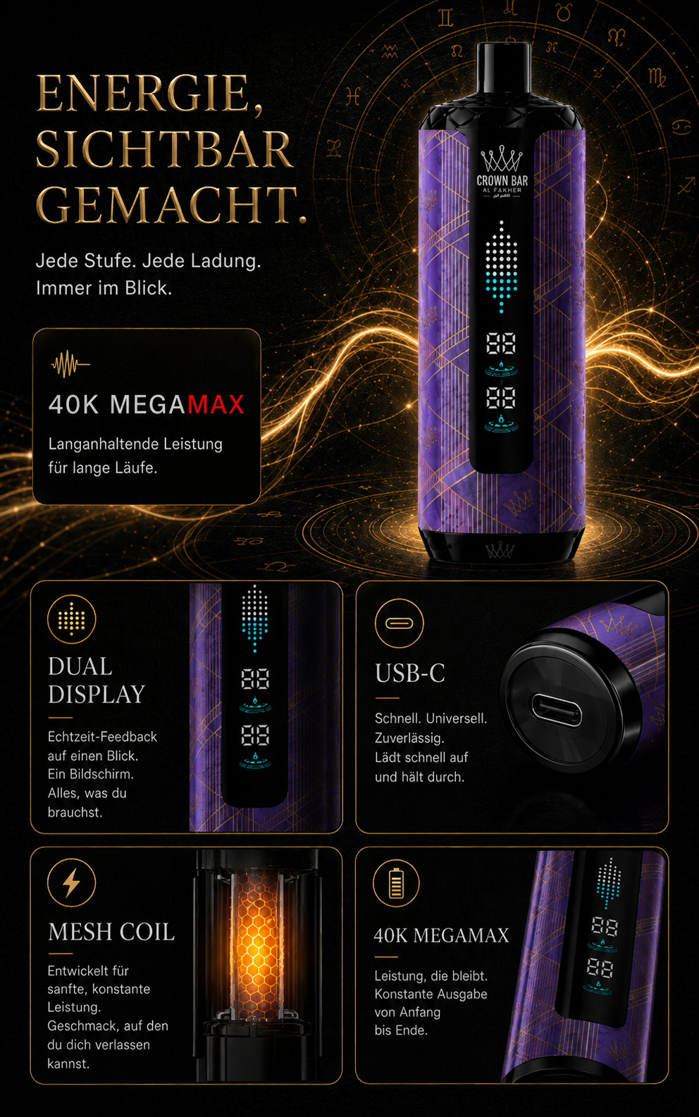 Al Fakher Crown Bar 40K Mega Max im kompakten Design