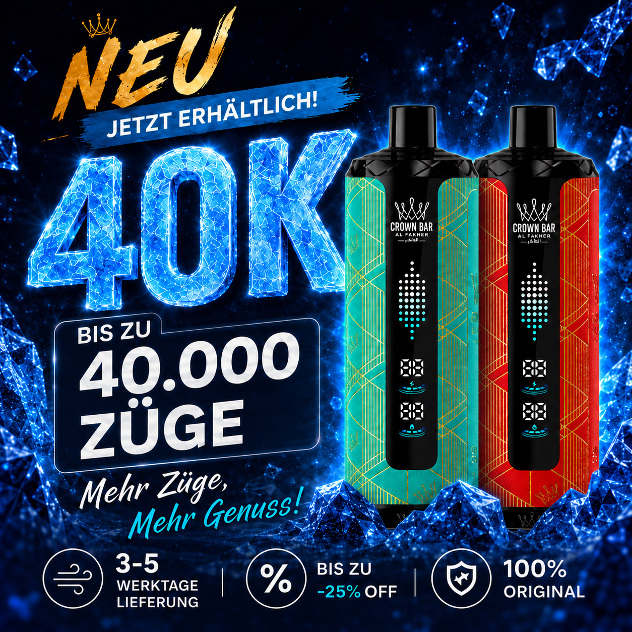Al Fakher Crown Bar 40K Mega Max mit bis zu 40.000 Zügen und bis zu 25 % Rabatt bei Ticvape