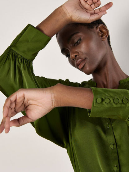 Balloon Sleeve Satin Blouse