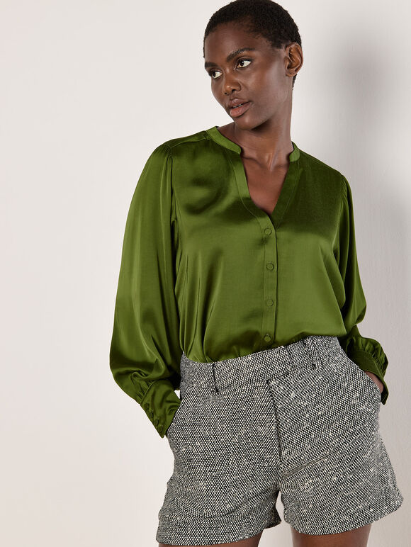 Balloon Sleeve Satin Blouse