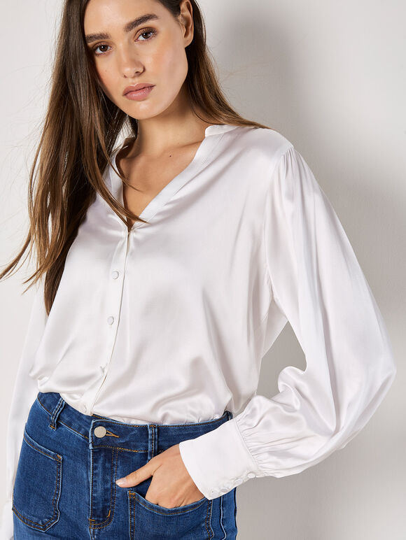 Balloon Sleeve Satin Blouse
