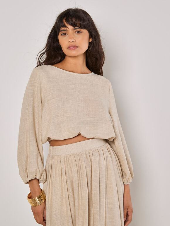 Linen Blend Bubble Hem Crop Top