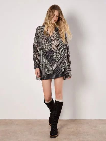 Geo Patchwork Chiffon Shirt