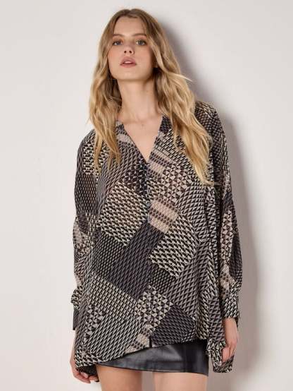 Geo Patchwork Chiffon Shirt