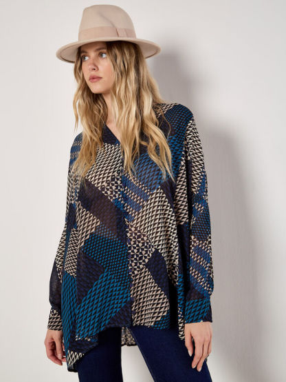 Geo Patchwork Chiffon Shirt