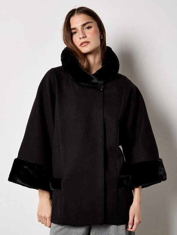 Faux Fur Trim Wrap Jacket