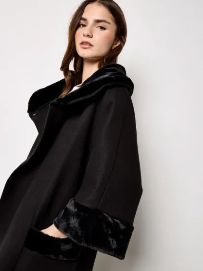 Faux Fur Trim Wrap Jacket