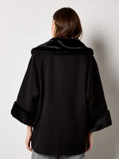 Faux Fur Trim Wrap Jacket