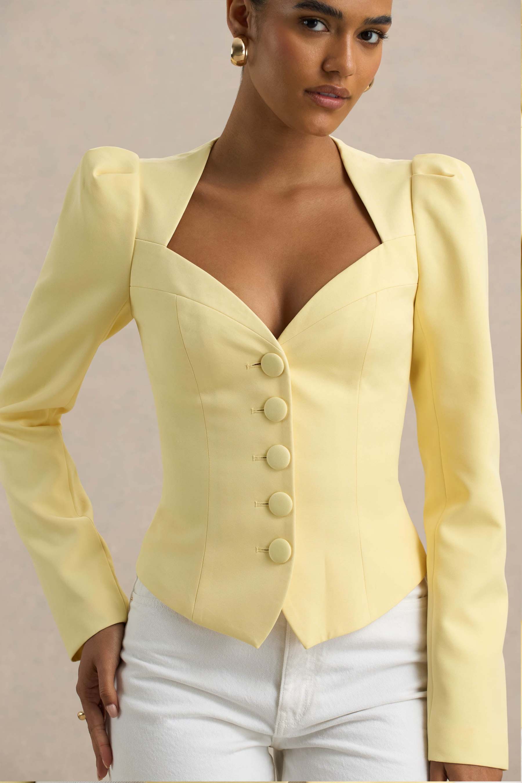 Lemon Sweetheart-Neck Tailored Top