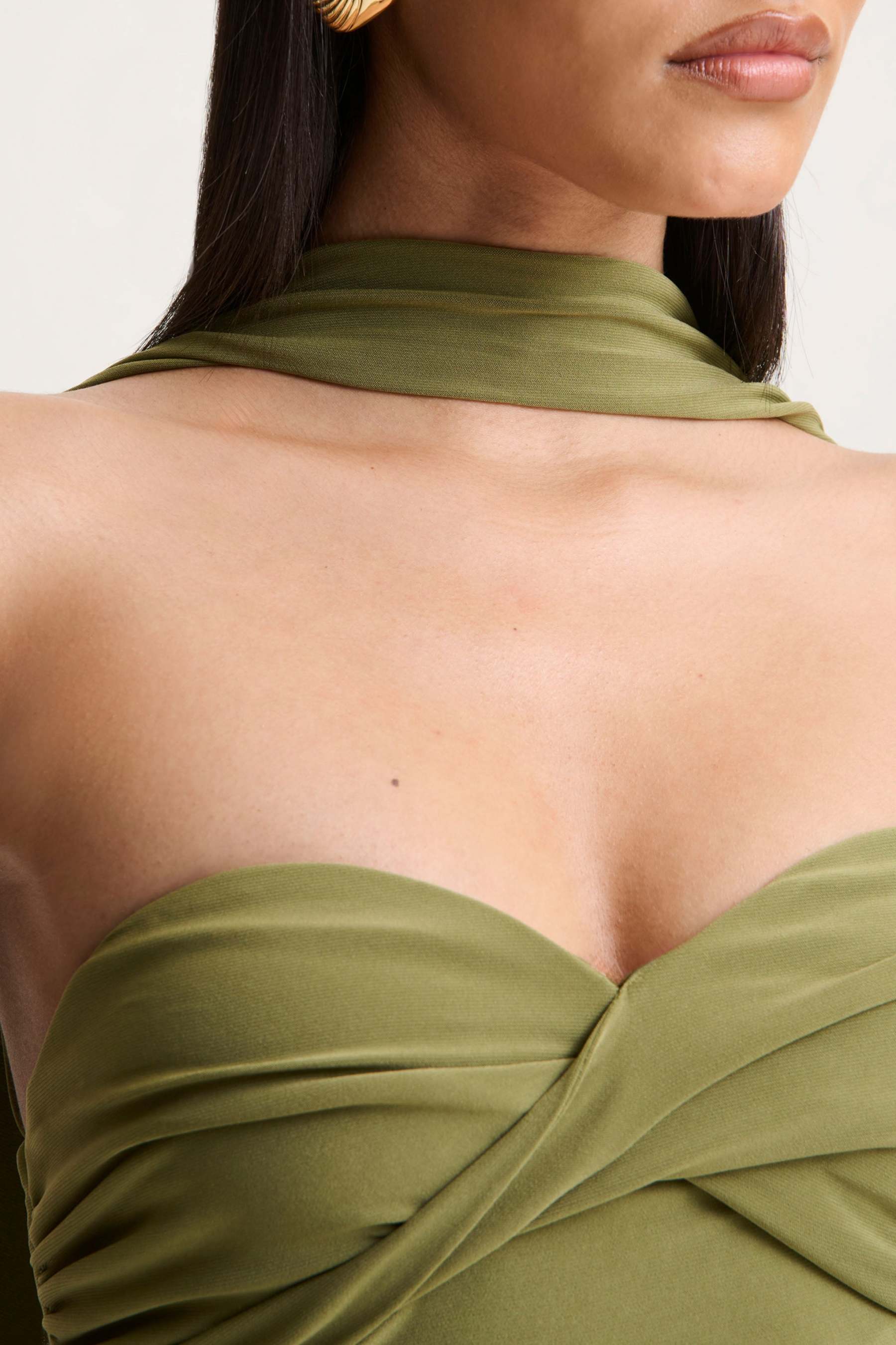 Olive Bandeau Maxi Dress With Scarf Detail