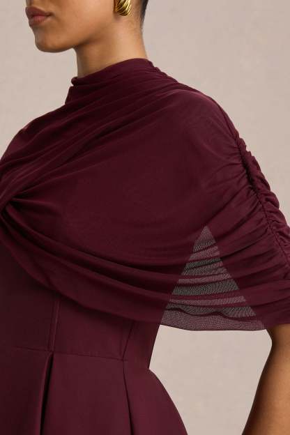 Burgundy High-Neck Midi Dress