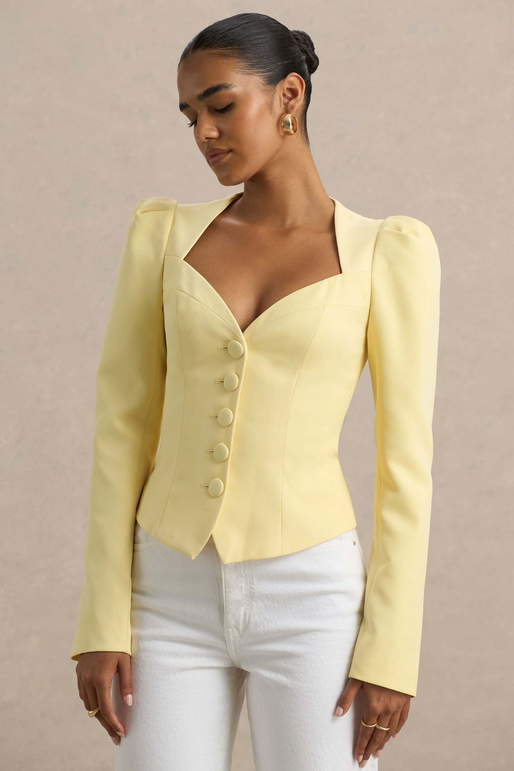 Lemon Sweetheart-Neck Tailored Top