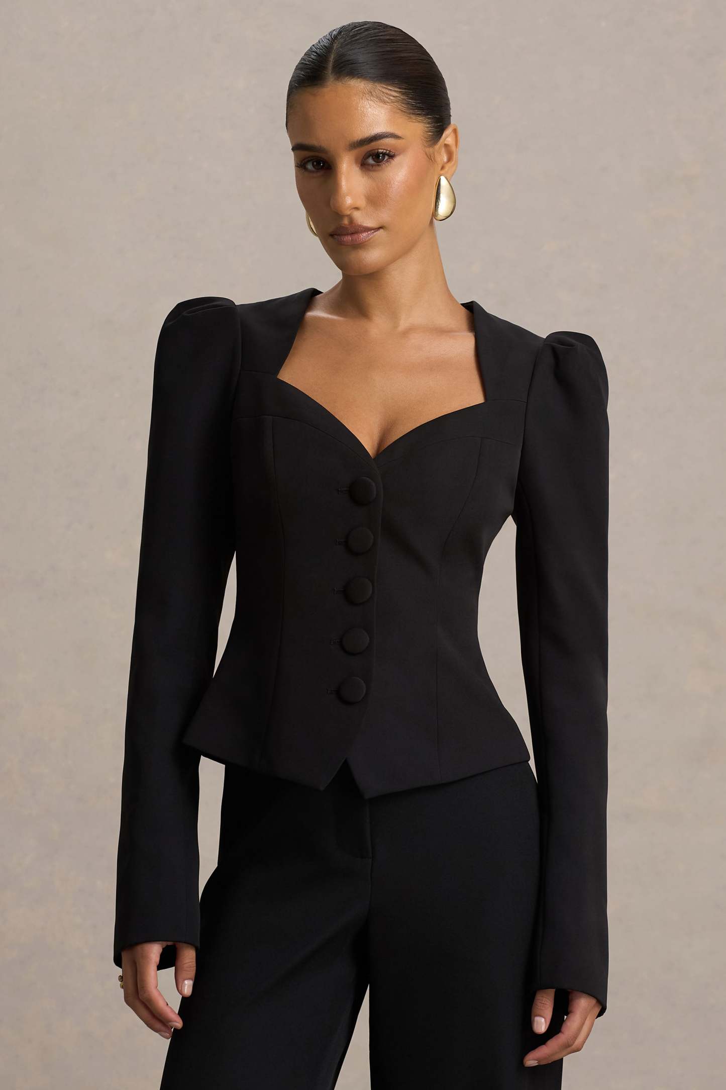 Black Sweetheart-Neck Tailored Top
