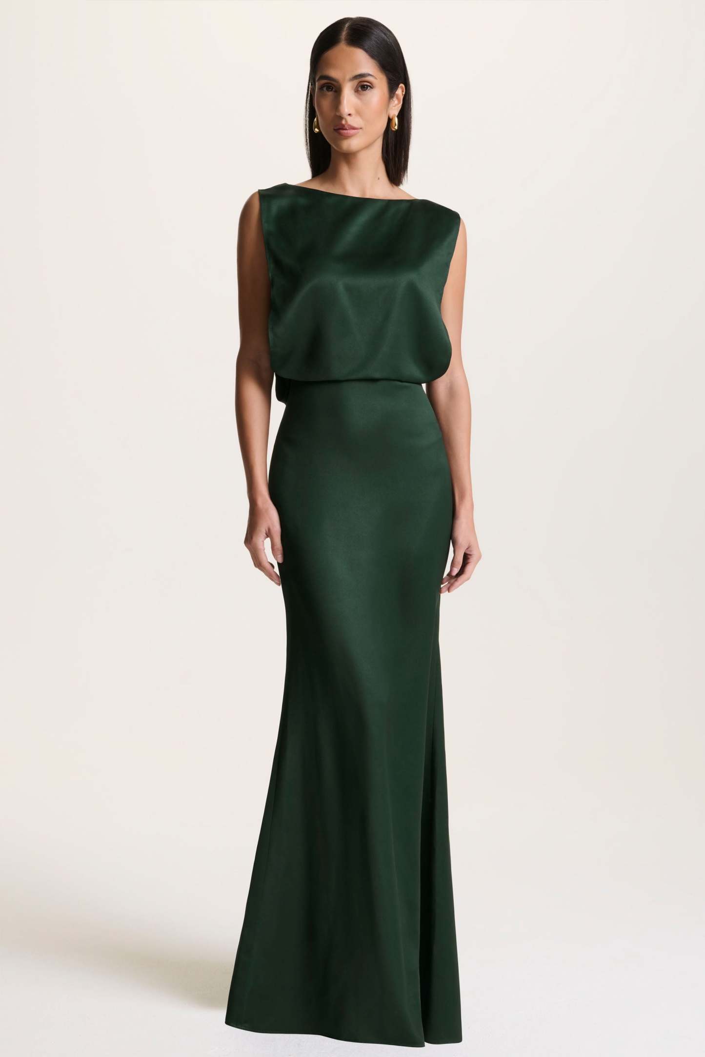 Dark Green Slashed-Neck Maxi Dress With Open-Back And Embellished Detail