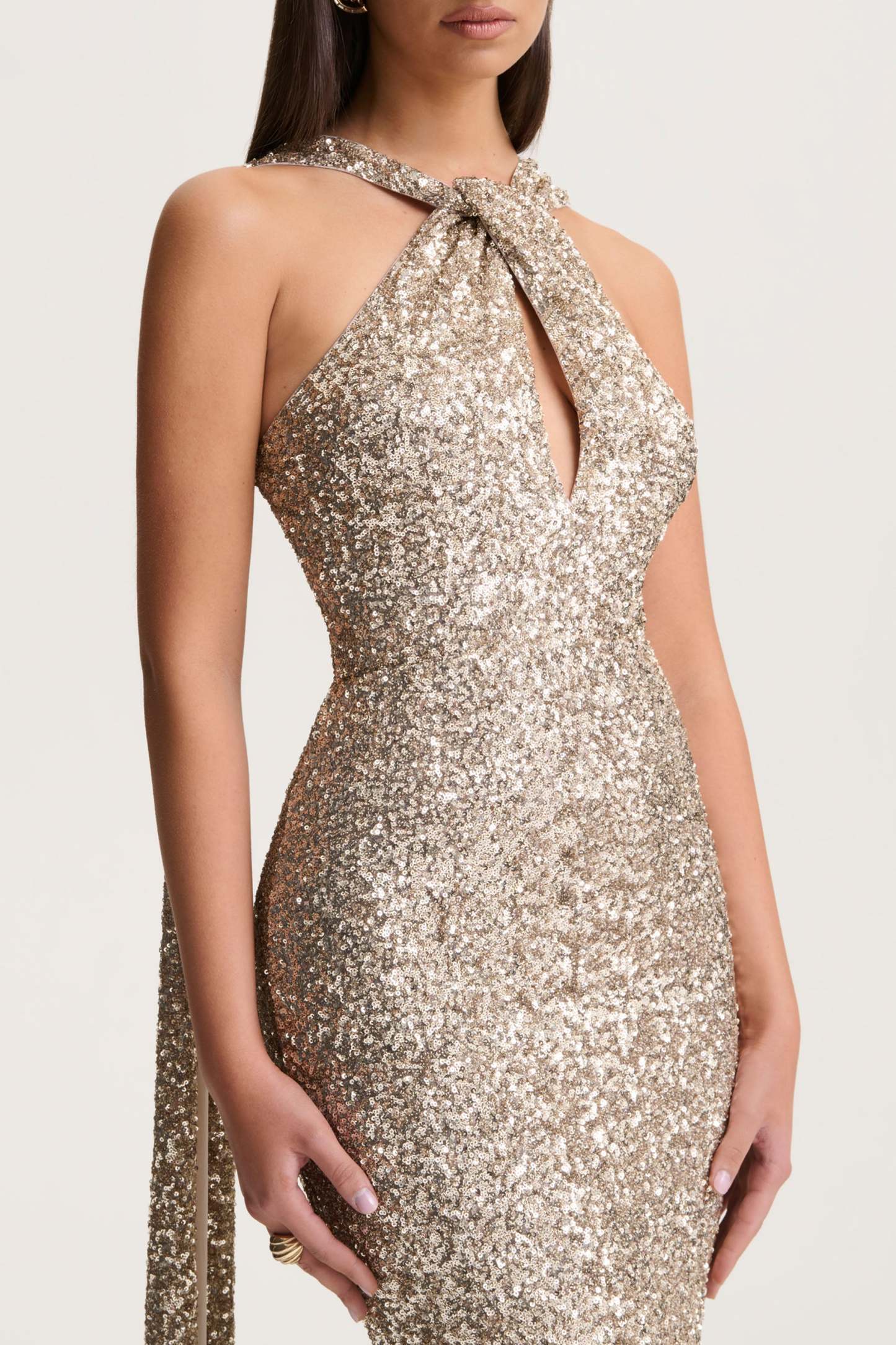 Gold Sequin Halter-Neck Maxi Dress