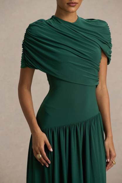 Teal Wrapped Midi Dress With Hanky Hem