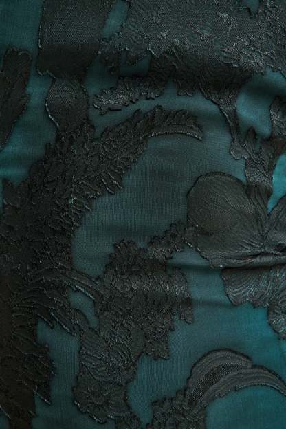 Dark Green Satin Devore Square-Neck Maxi Dress With Removable Twisted-Cape