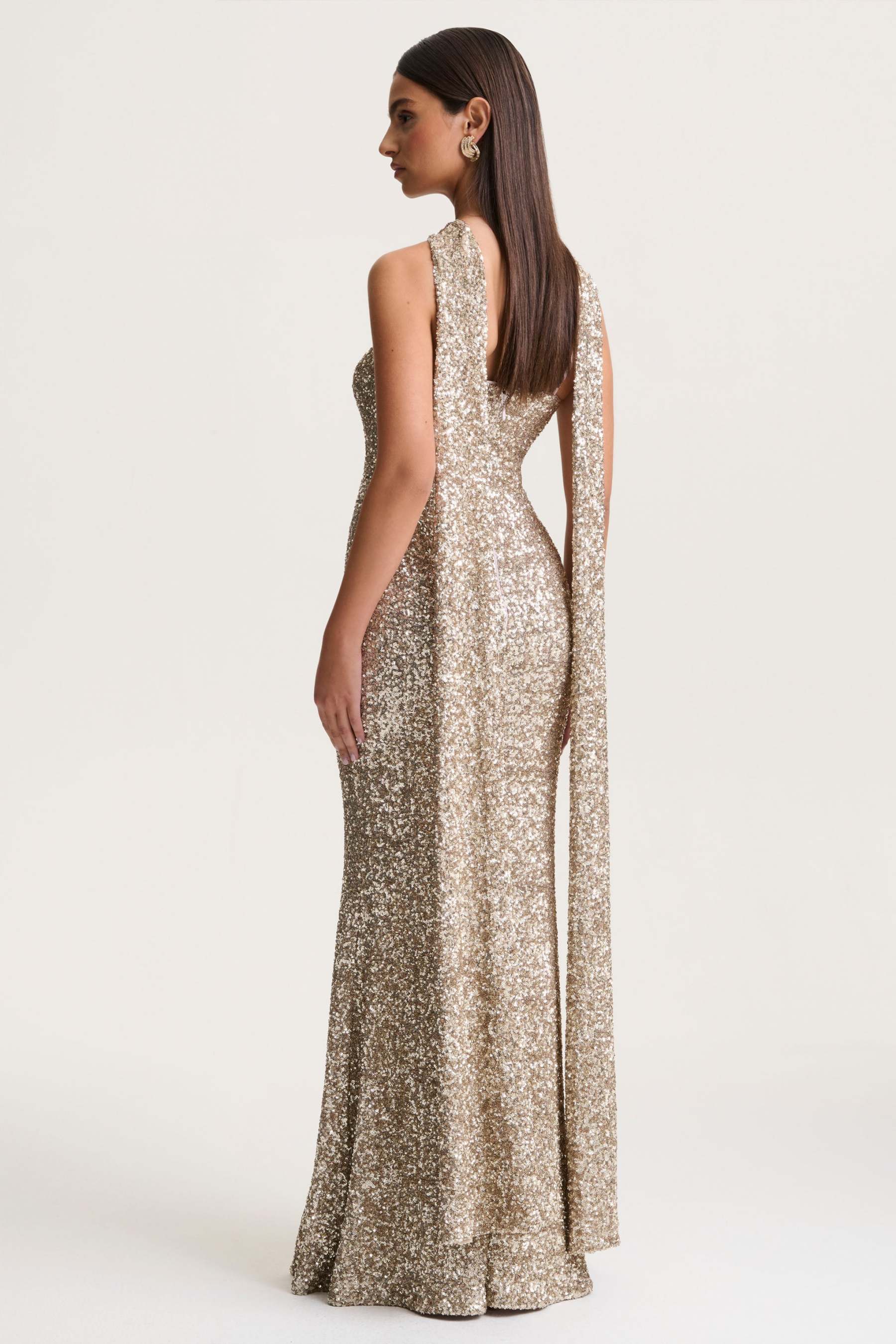 Gold Sequin Halter-Neck Maxi Dress