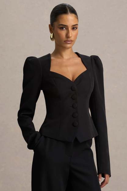 Black Sweetheart-Neck Tailored Top
