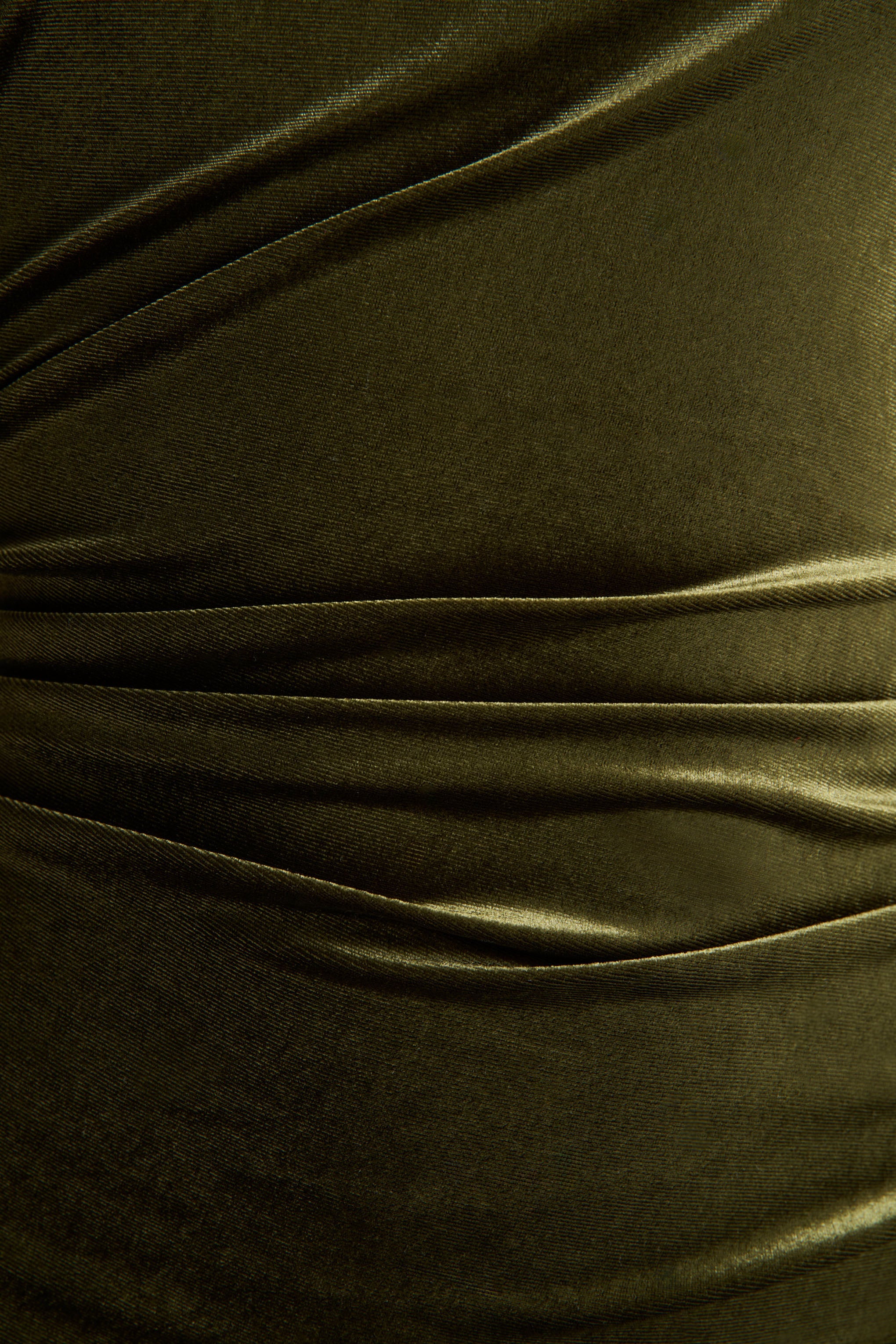 Olive Velvet High-Neck Midi Dress