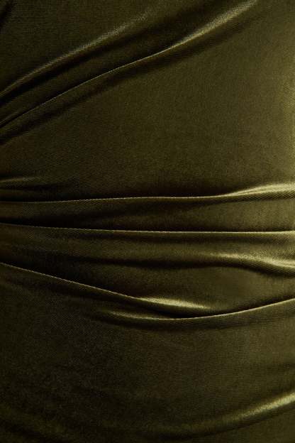 Olive Velvet High-Neck Midi Dress