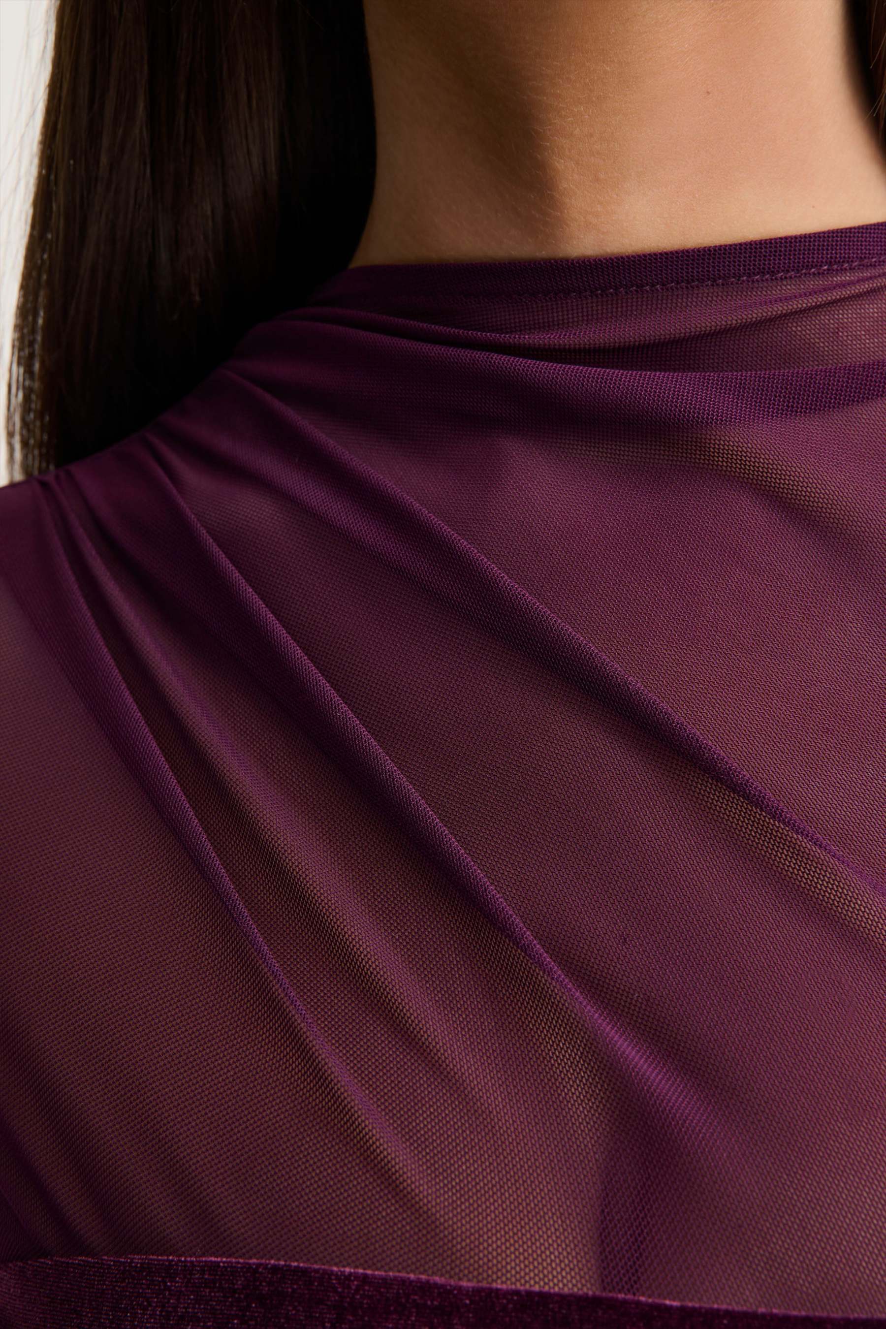 Plum Velvet High-Neck Maxi Dress With Draped-Detailing