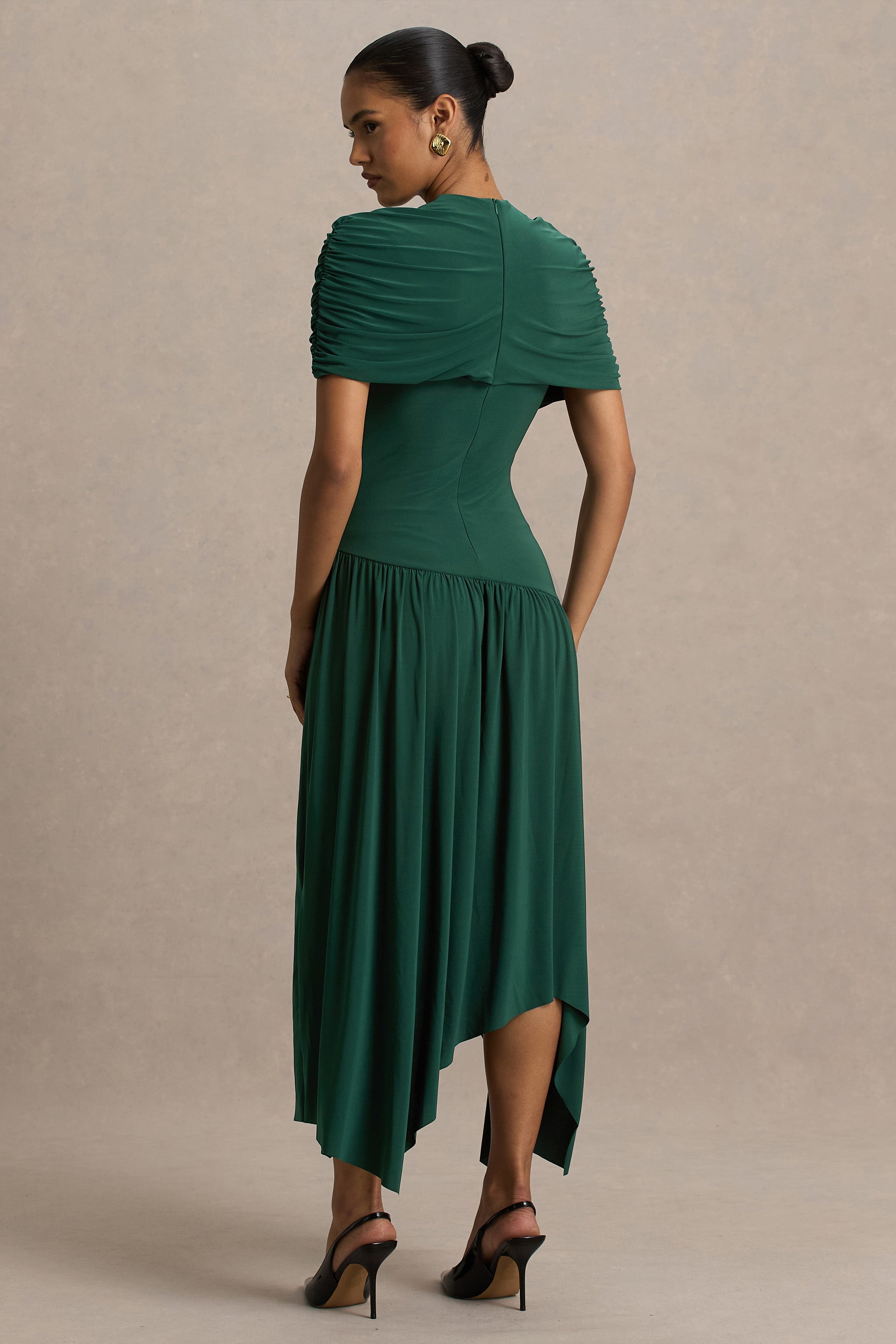 Teal Wrapped Midi Dress With Hanky Hem