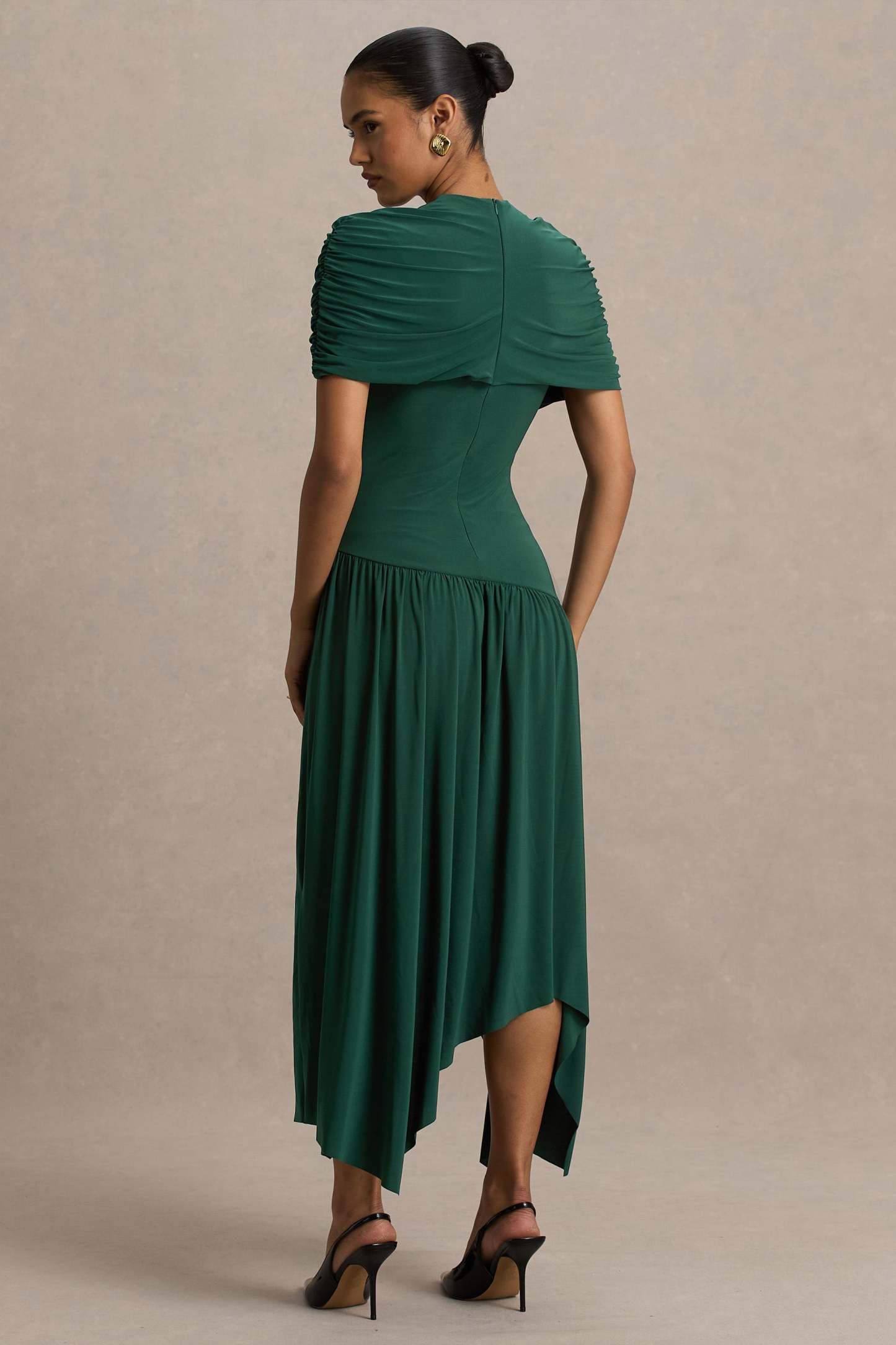 Teal Wrapped Midi Dress With Hanky Hem