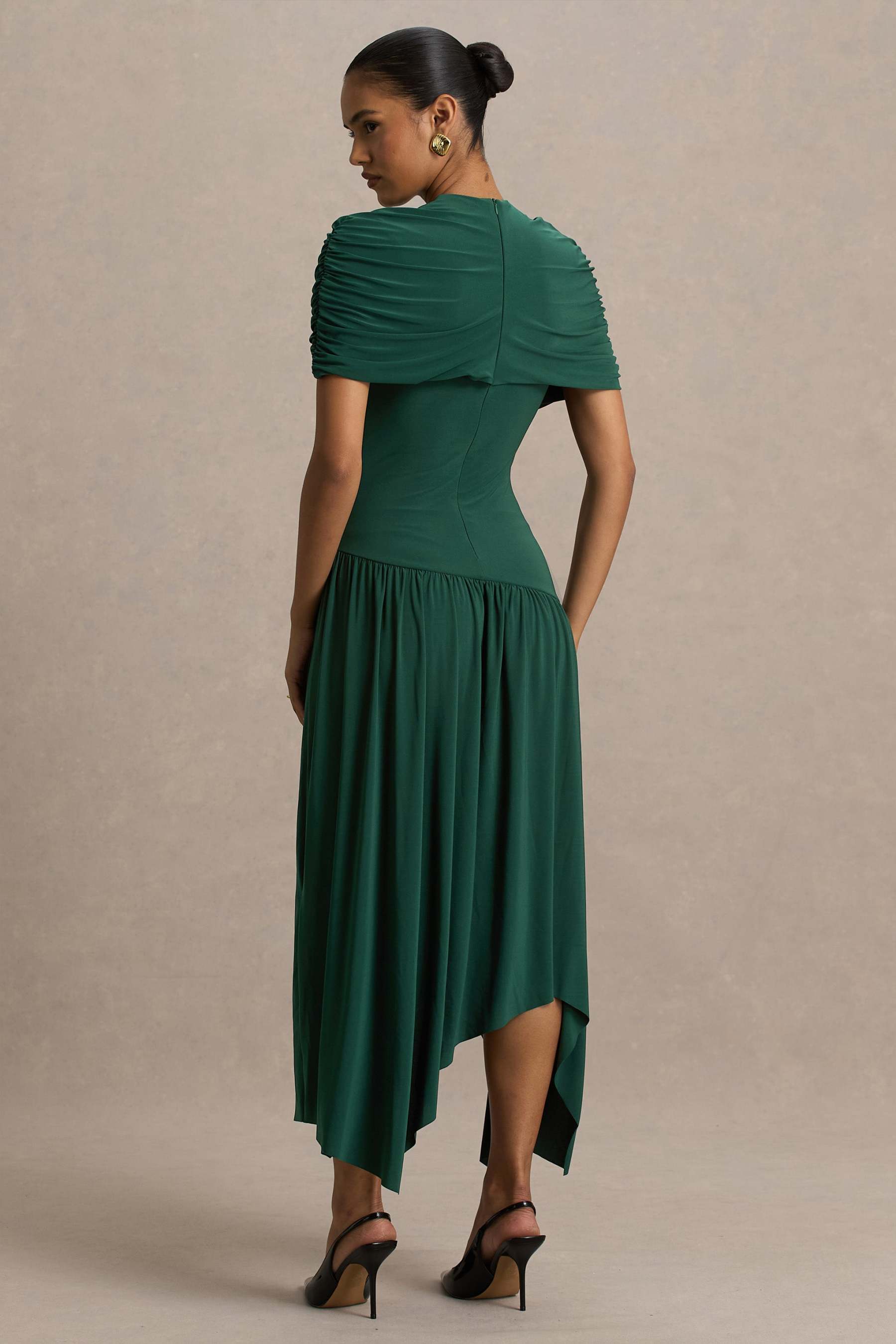 Teal Wrapped Midi Dress With Hanky Hem