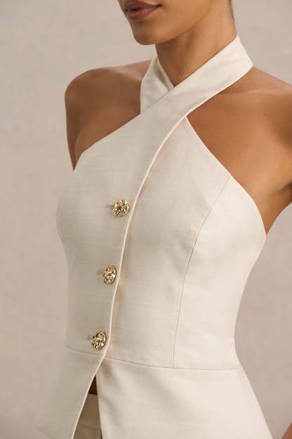 Nude Halter-Neck Tailored Top