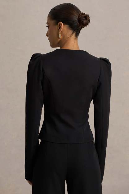 Black Sweetheart-Neck Tailored Top