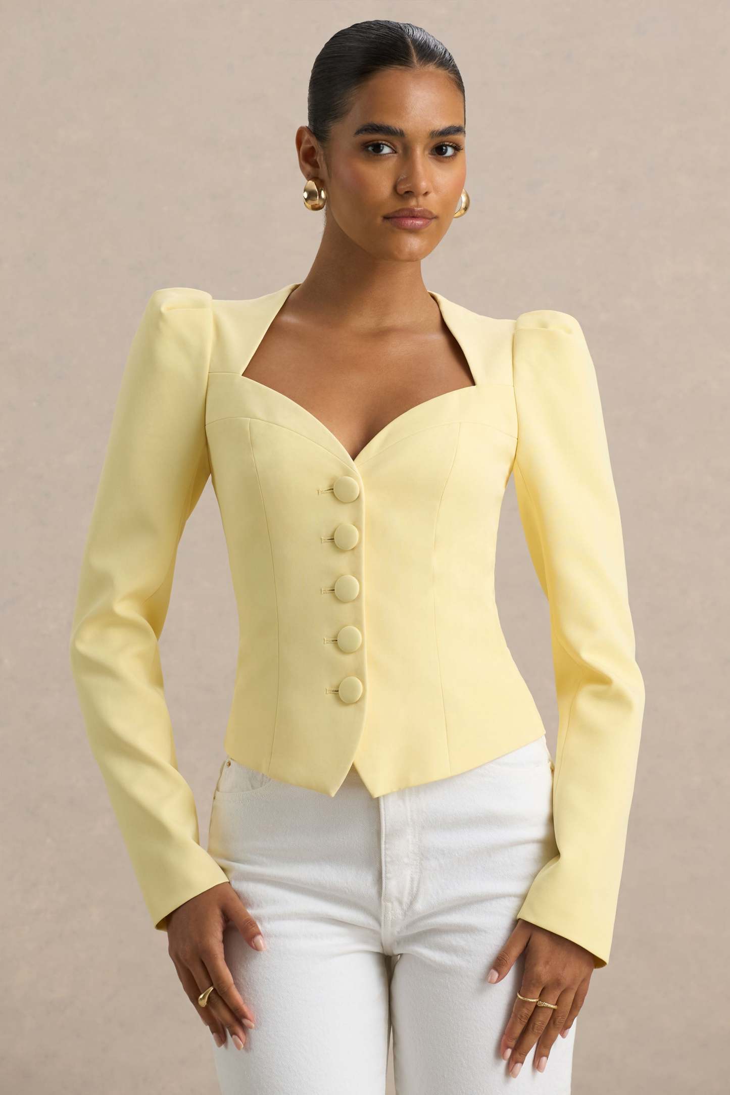 Lemon Sweetheart-Neck Tailored Top