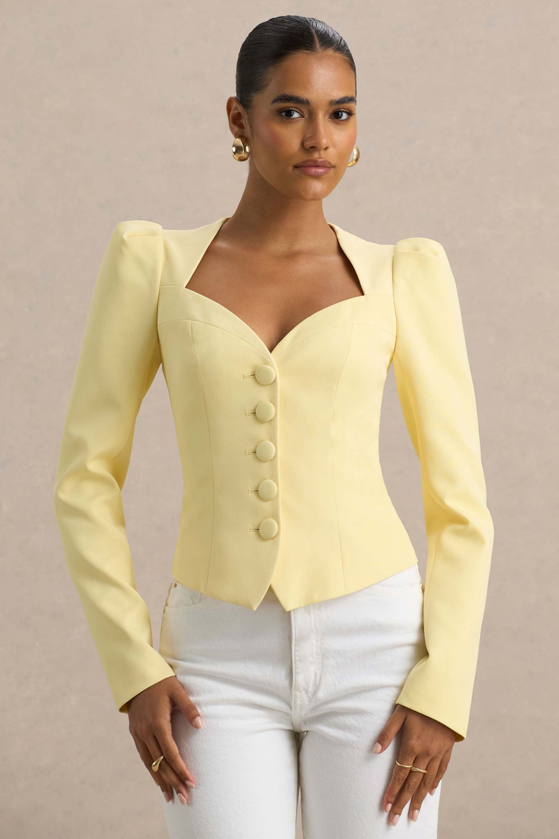Lemon Sweetheart-Neck Tailored Top