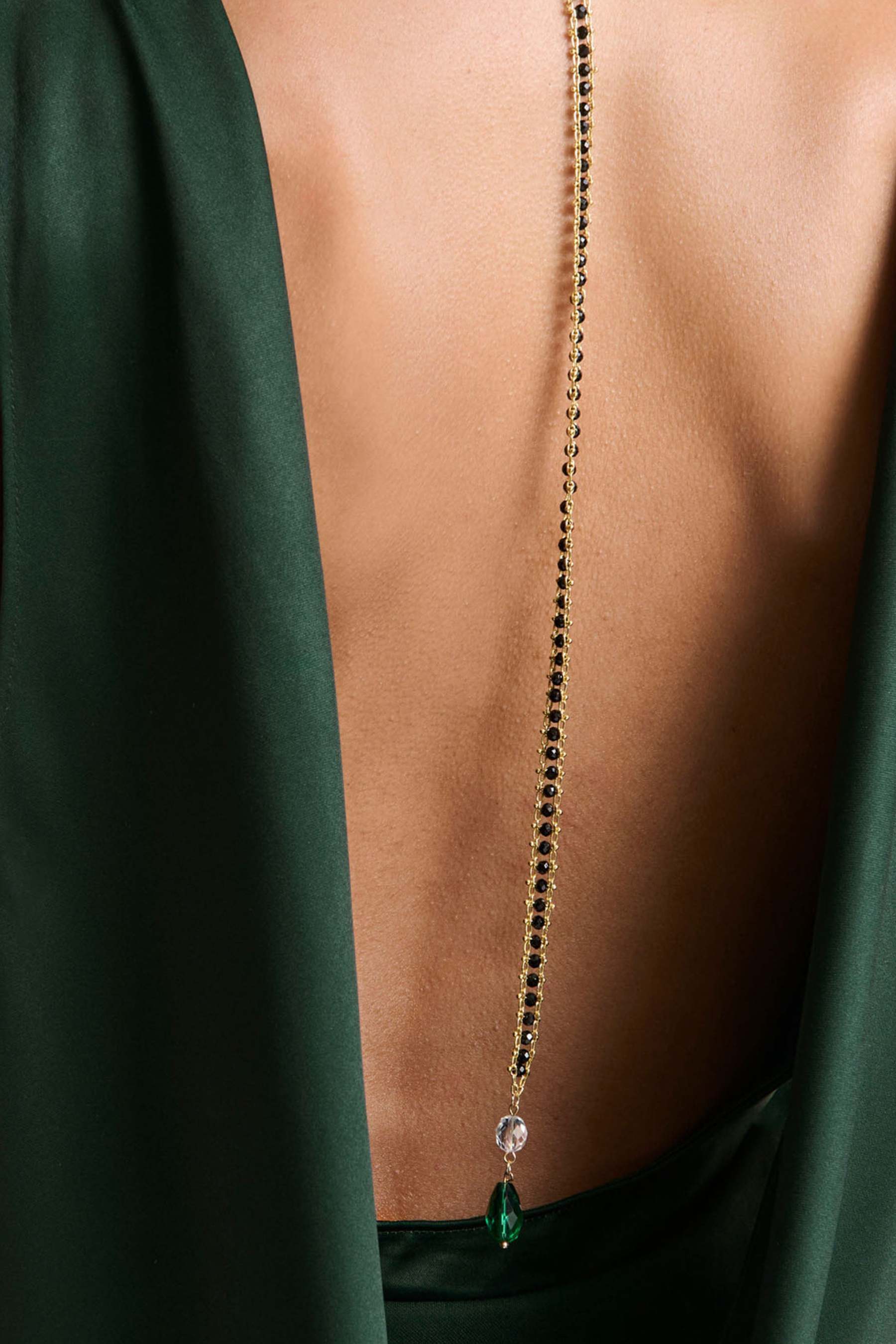 Dark Green Slashed-Neck Maxi Dress With Open-Back And Embellished Detail