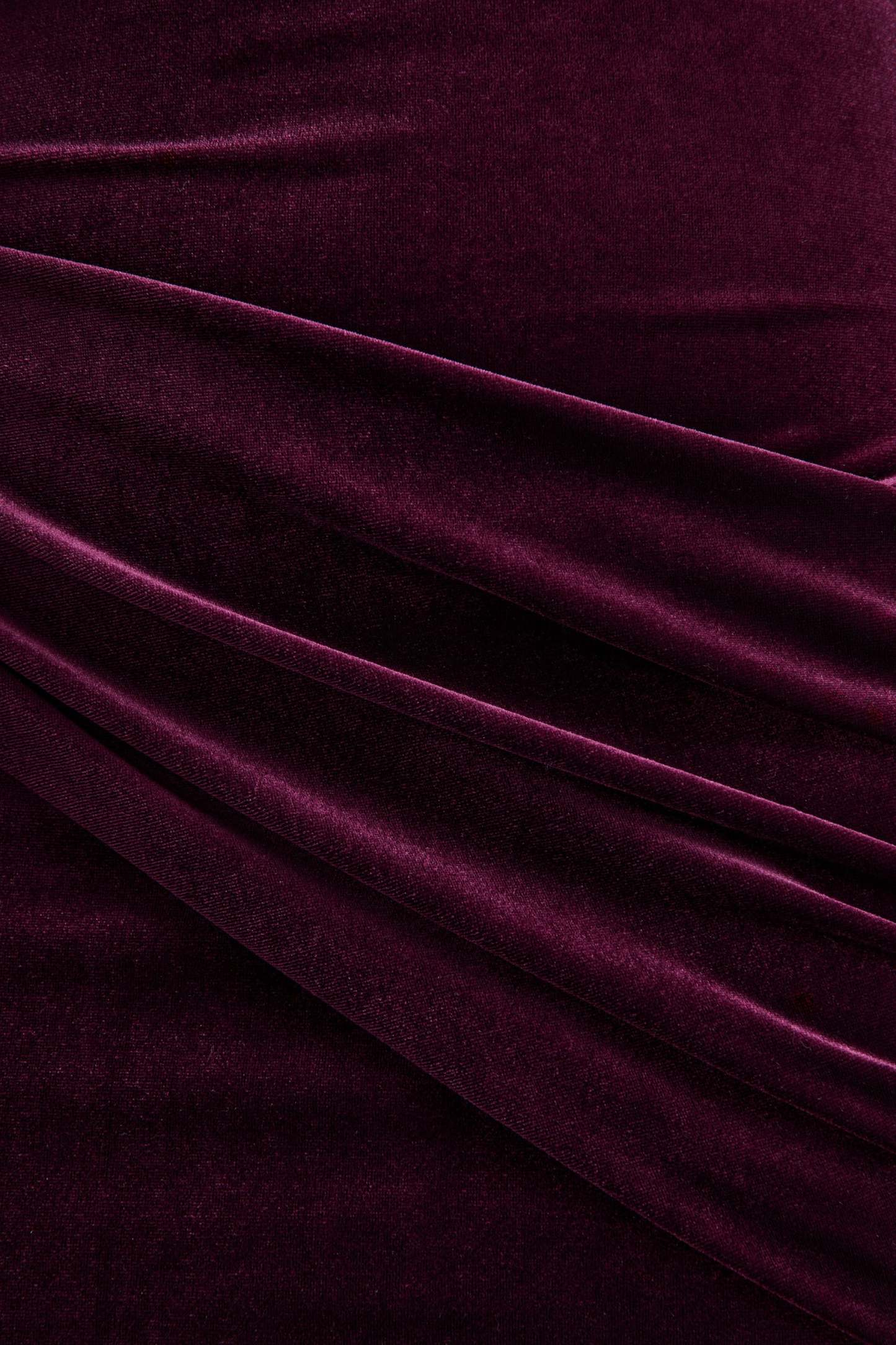 Plum Velvet High-Neck Maxi Dress With Draped-Detailing