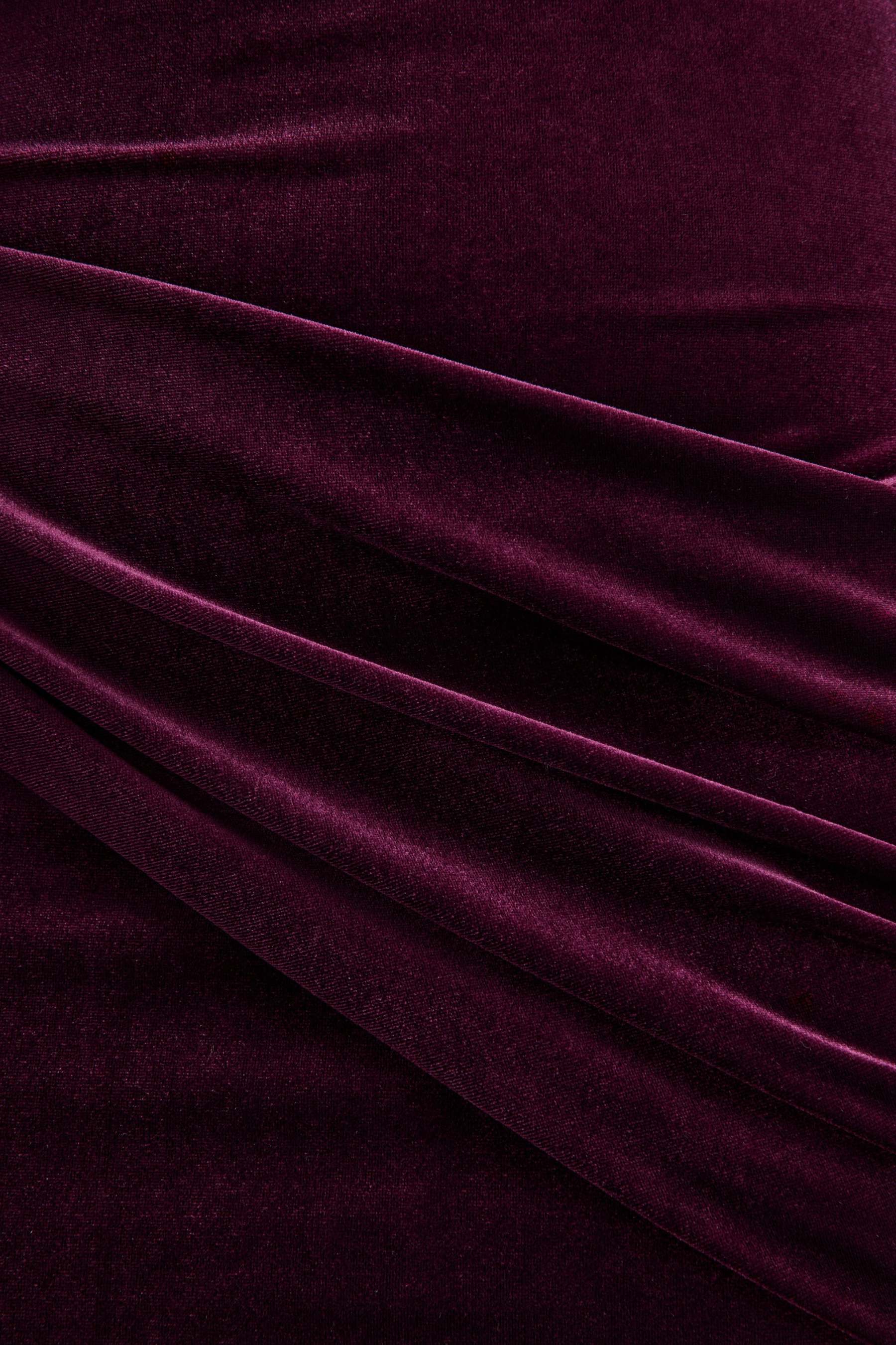 Plum Velvet High-Neck Maxi Dress With Draped-Detailing