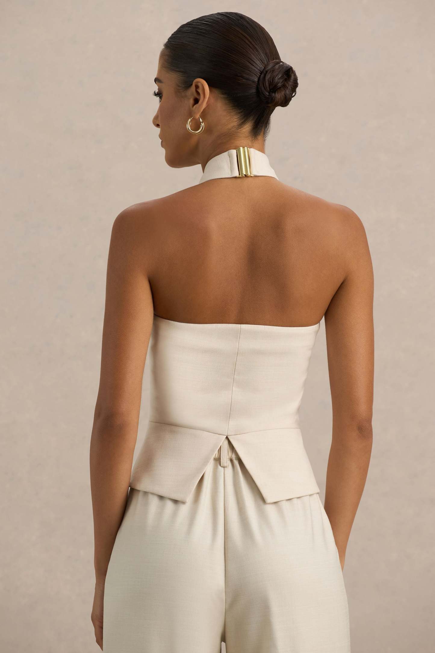 Nude Halter-Neck Tailored Top