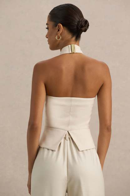 Nude Halter-Neck Tailored Top