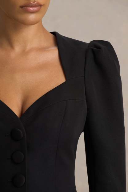 Black Sweetheart-Neck Tailored Top