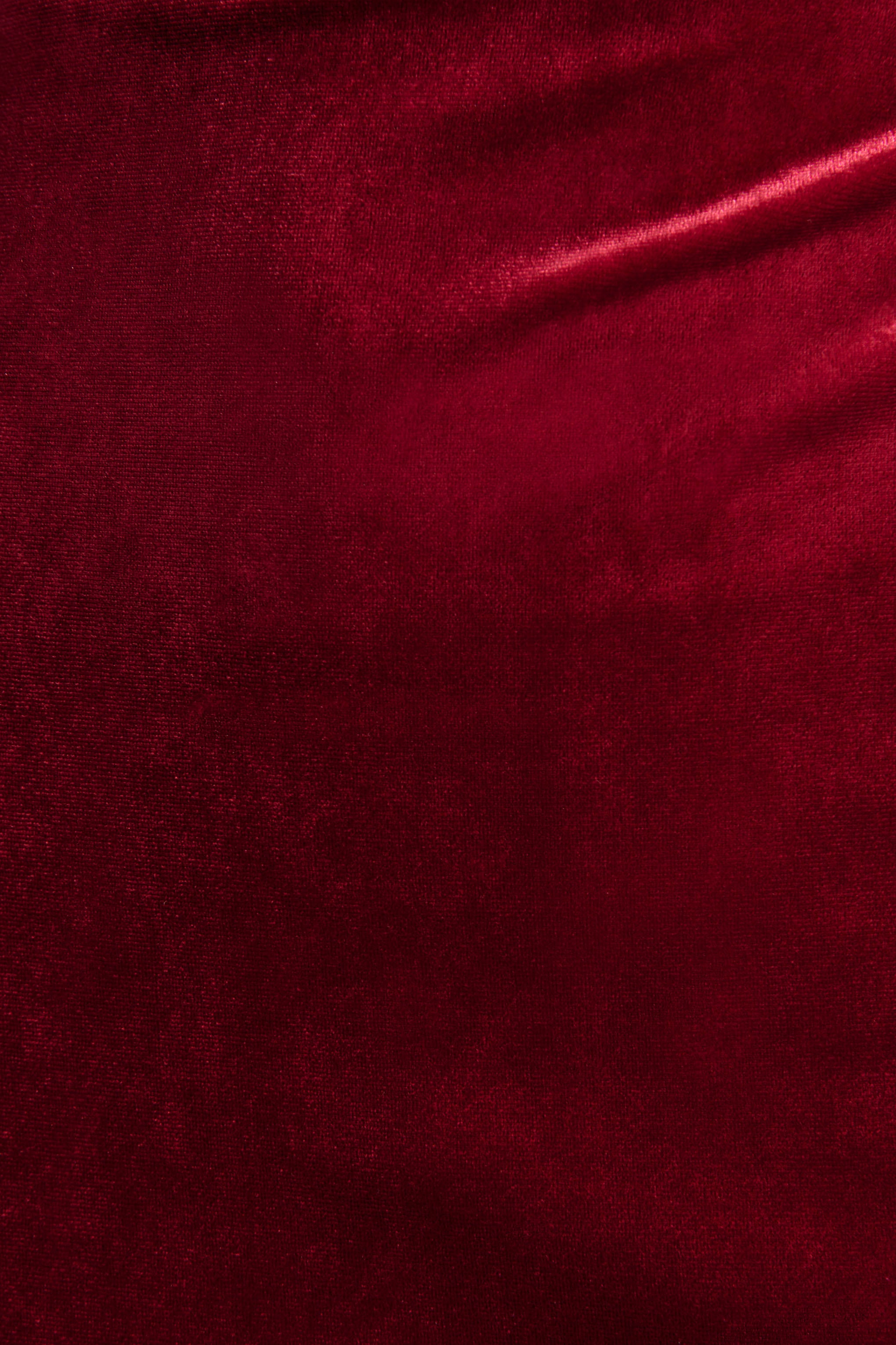 Burgundy Velvet High-Neck Midi Dress With Cap-Sleeves