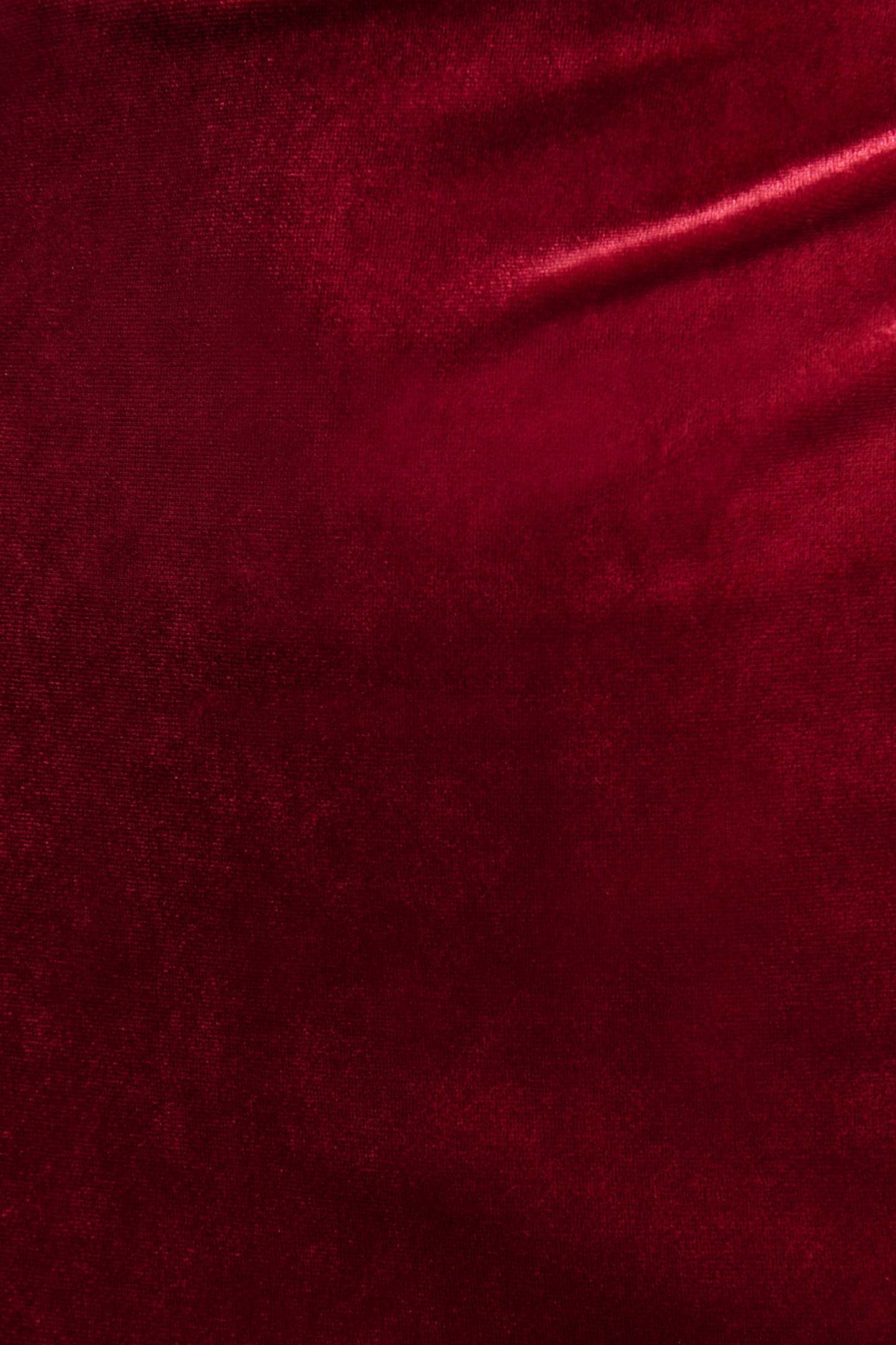 Burgundy Velvet High-Neck Midi Dress With Cap-Sleeves