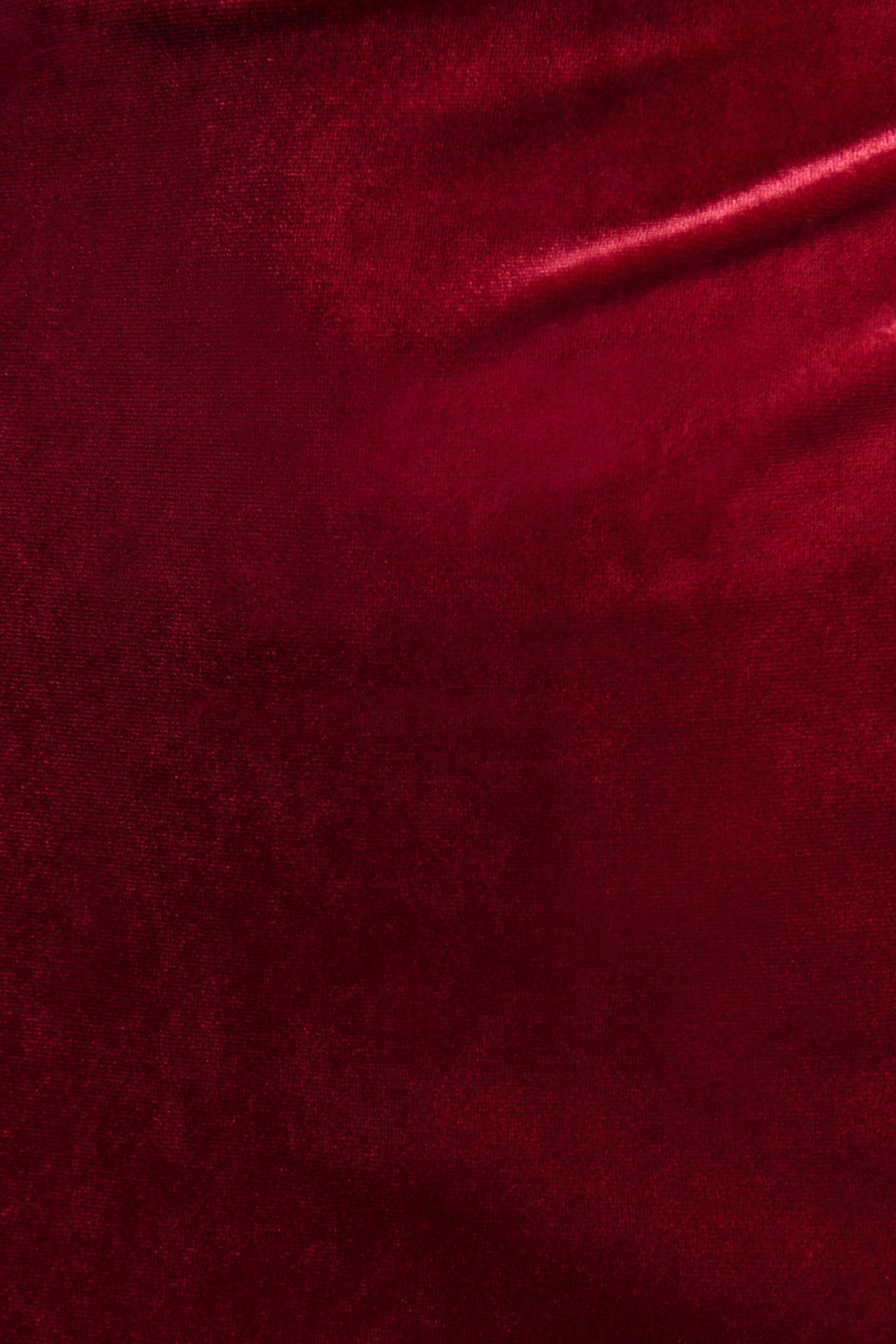 Burgundy Velvet High-Neck Midi Dress With Cap-Sleeves