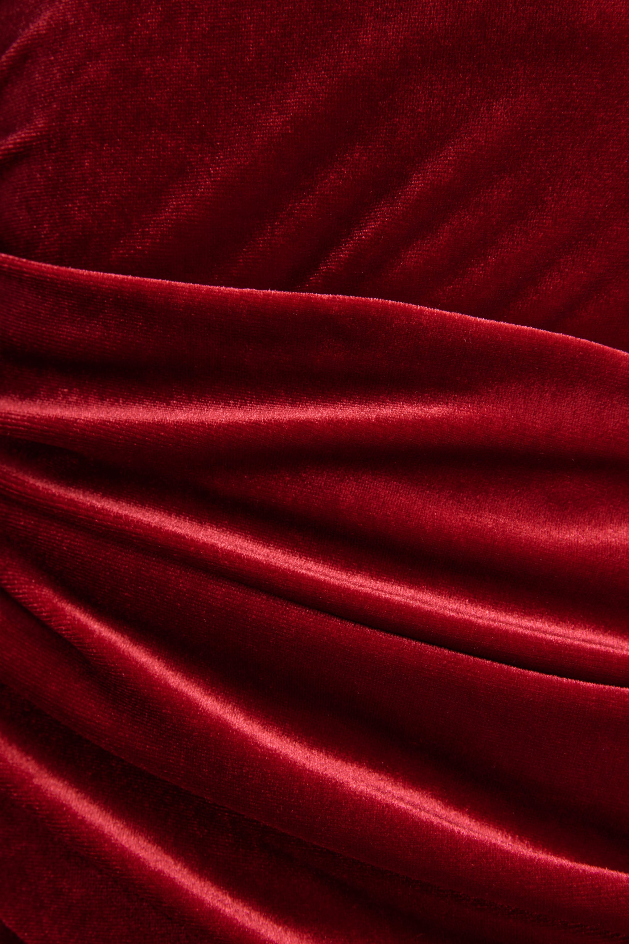 Berry Velvet Asymmetric-Neck Midi Dress