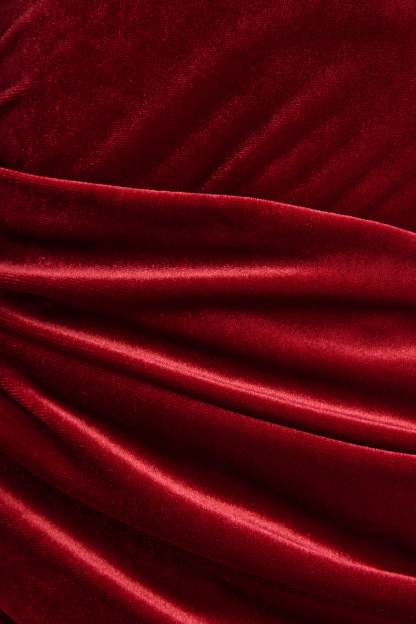 Berry Velvet Asymmetric-Neck Midi Dress