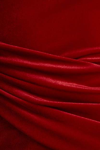 Red Velvet Asymmetric-Neck Maxi Dress With Sash-Detail