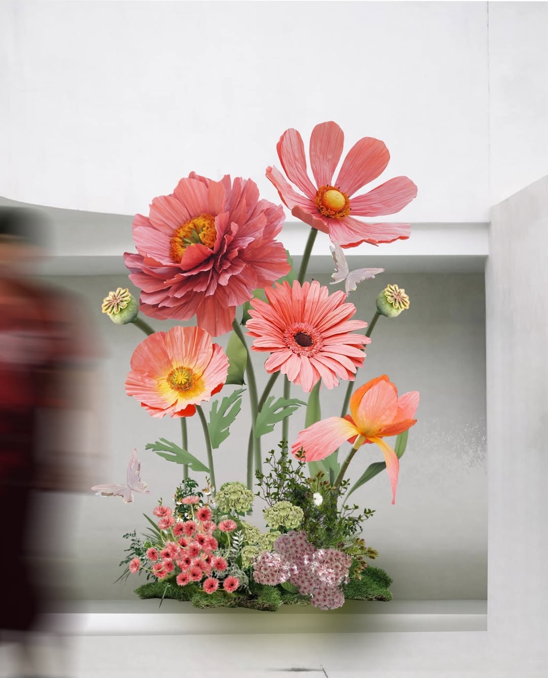 Giant Pink Orange Series Art Paper Flower Decoration