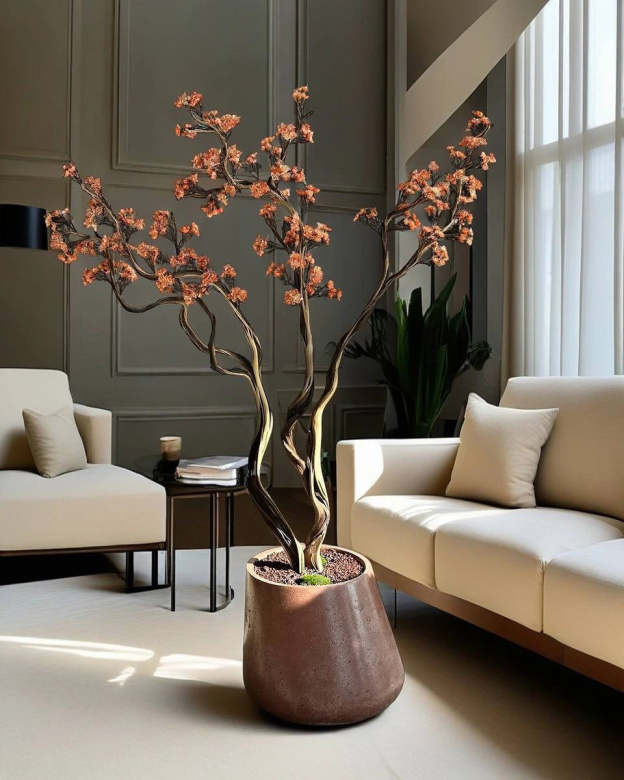 Artificial Flower Curved Tree Manzanita Royal Orange